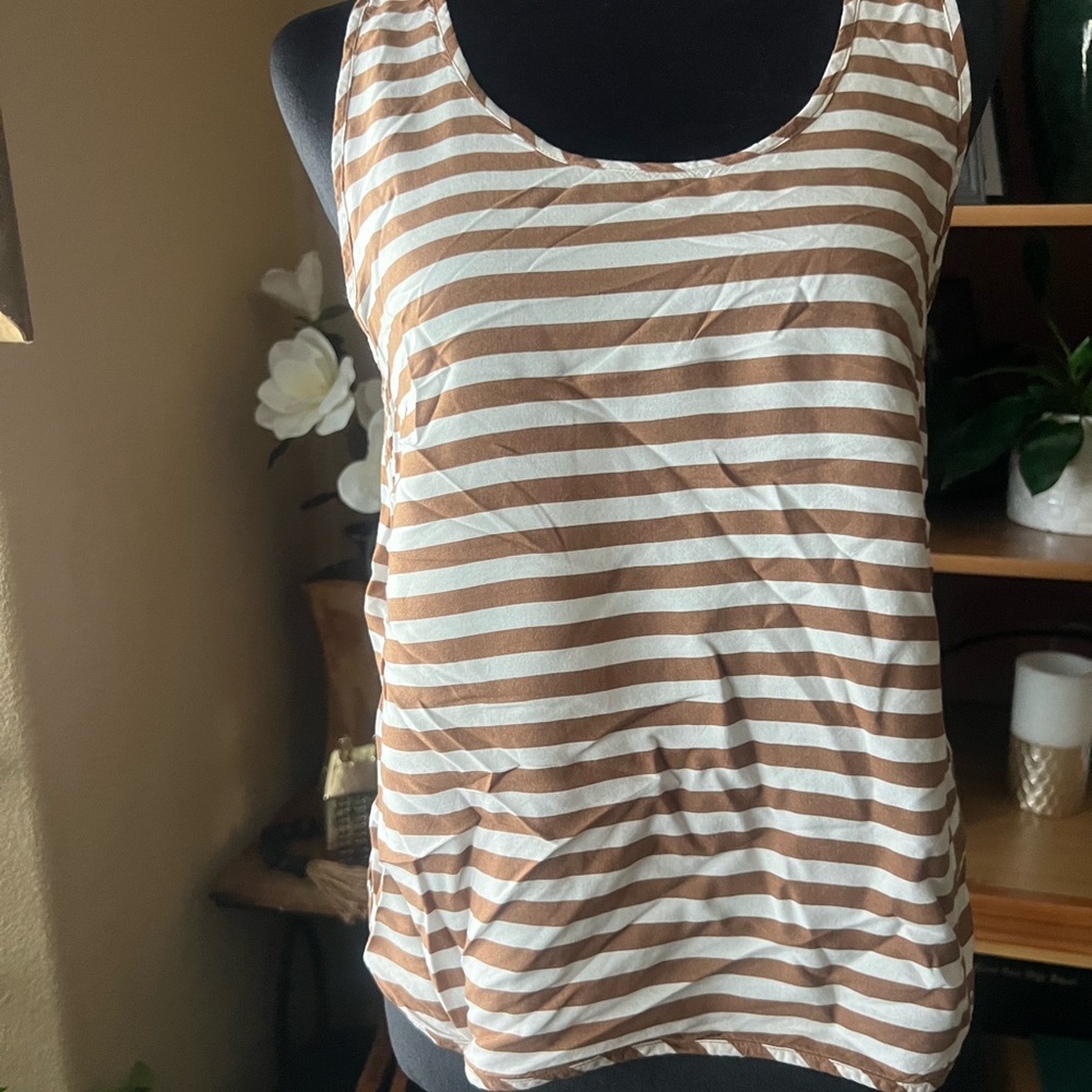 H&M Brown and White Striped Tank Top